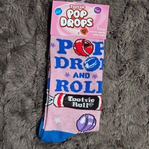 NEW Tootsie Pop Drops Pink Crew Socks Pop Drop and Roll‎ Candy Graphic One Size